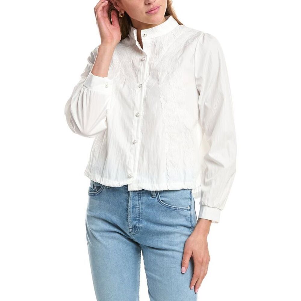 Colette Rose Womens  Lace Button Front Top, White